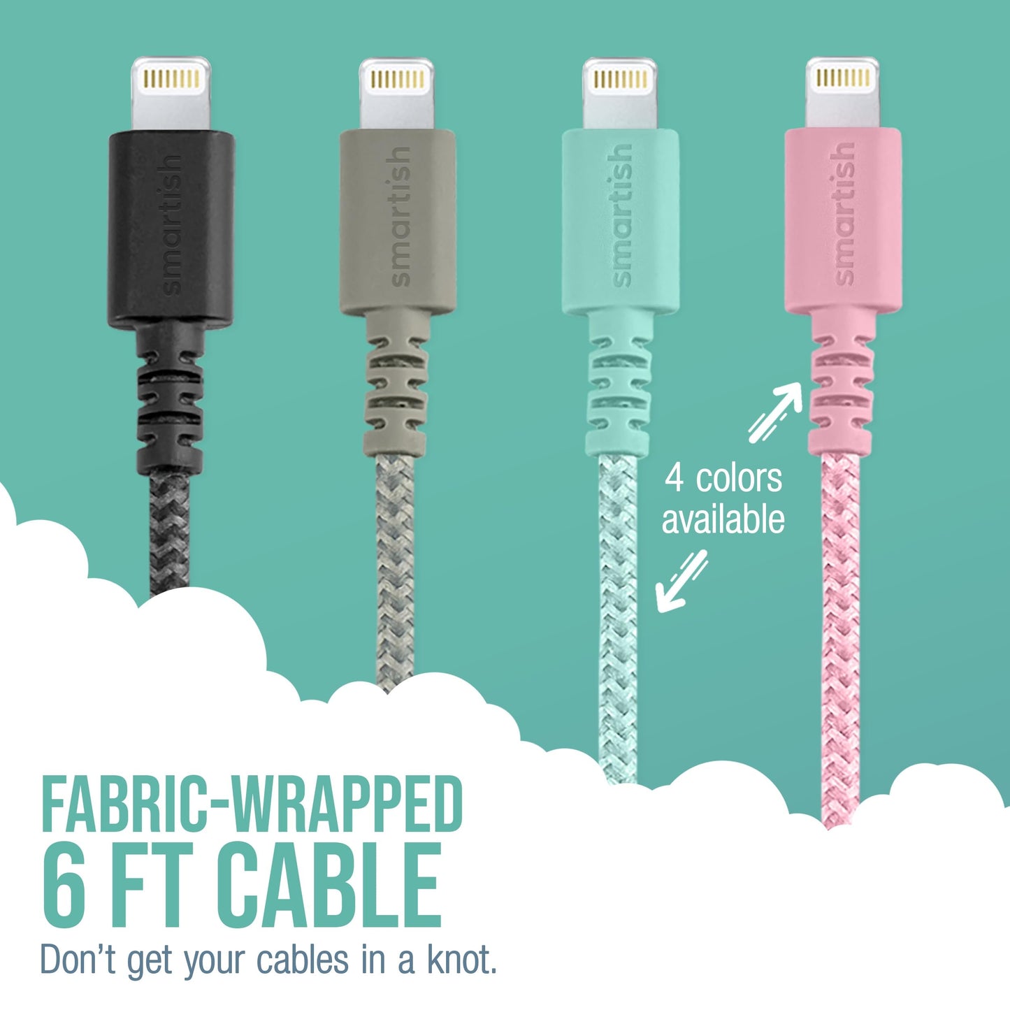 Smartish Lightning Fast Charging Cable - Crown Joule [Durable Nylon Fabric Cord] MFi Certified for iPad, Airpods, iPhone - Teal Me More - 6ft