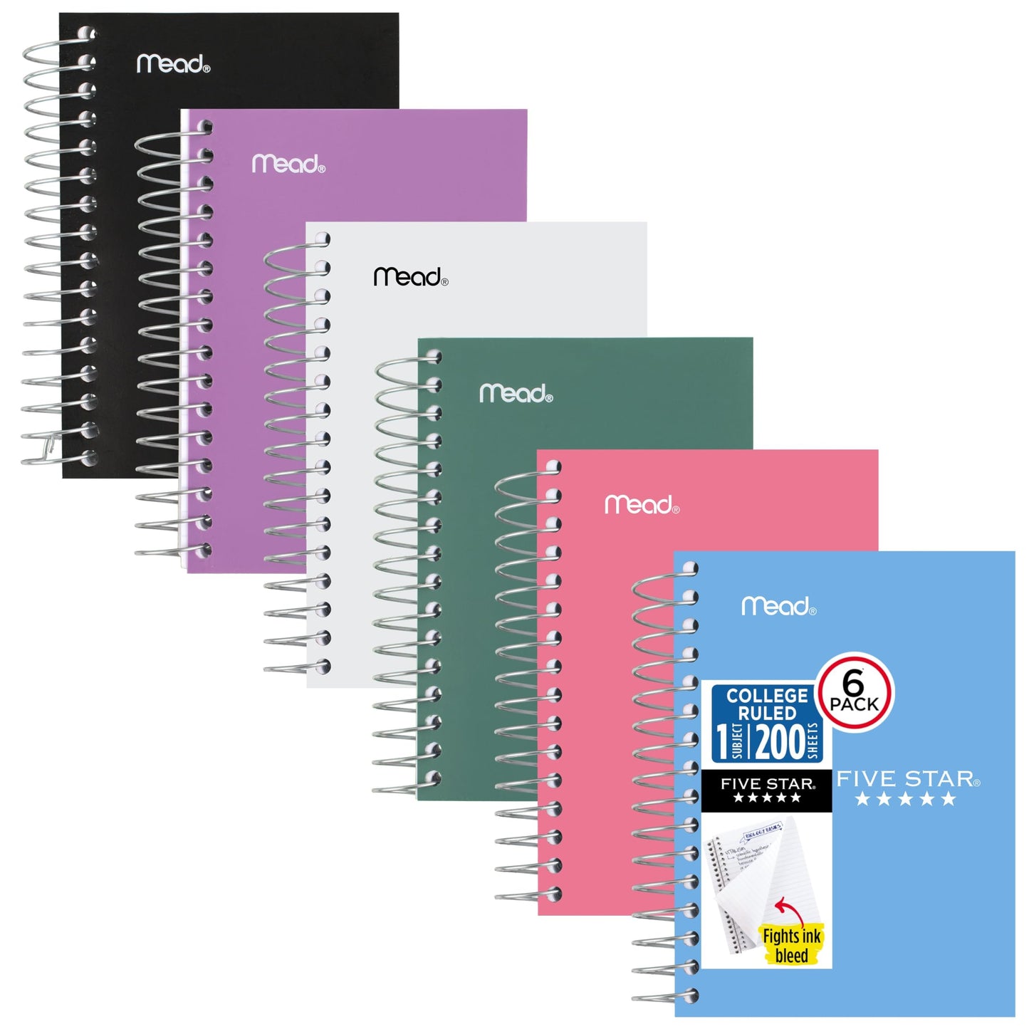 Five Star Spiral Notebook, 6 Pack, College Ruled Paper, Fat Lil' Pocket Notebooks, 3-1/2" x 5-1/2", 200 Sheets, Assorted Colors (38027)