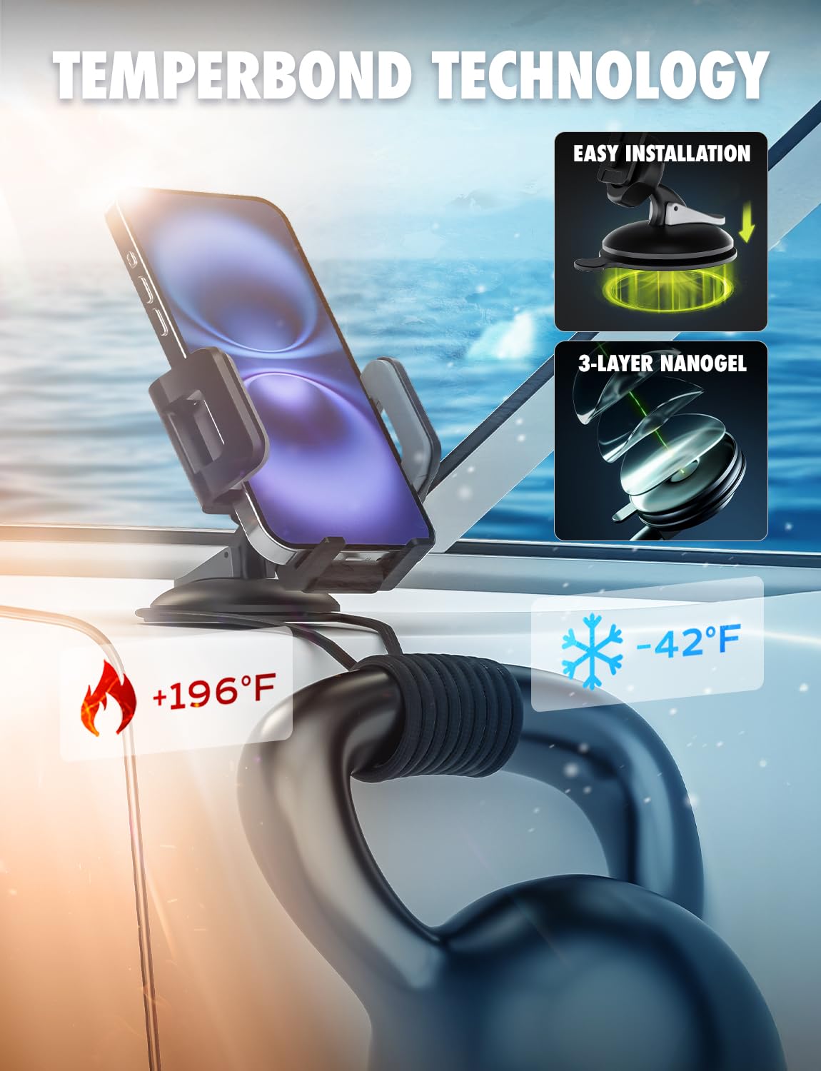XVenture Bracketron Griplox Waterproof Phone Mount for Boats - Marine Suction Cup Holder with Sealed Case, Secure Boat/Kayak/Jet Ski Phone Holder