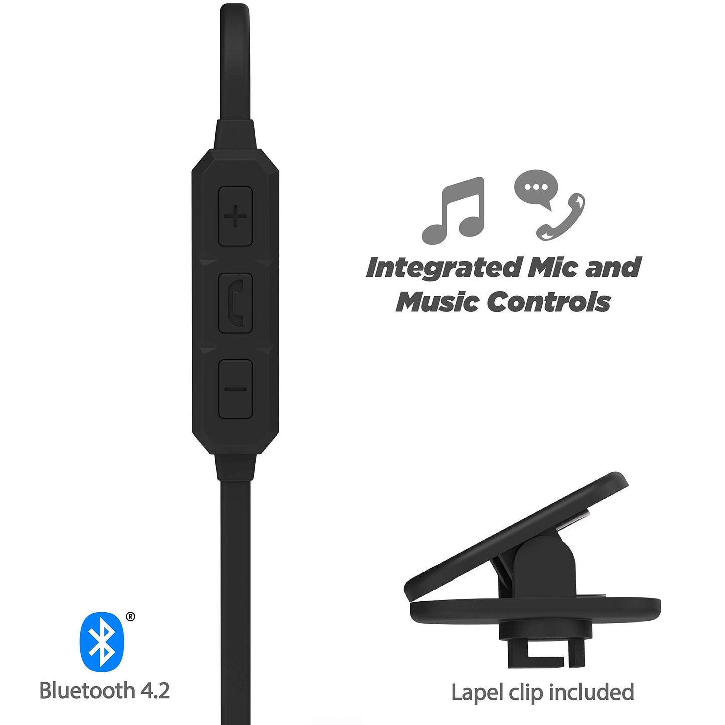 Scosche BT102 Rechargeable Bluetooth Wireless Earbuds with In-Line Microphone, Music Control Buttons and Noise Isolating Ear Cushions, Black