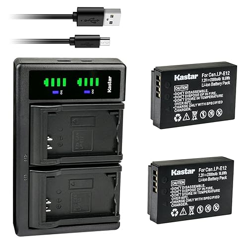 Kastar 2-Pack Battery & LTD2 USB Charger Replacement for Canon LP-E12, LC-E12E, EOS M50 Mark II, M100, M200, Rebel SL1, PowerShot SX70 HS Camera