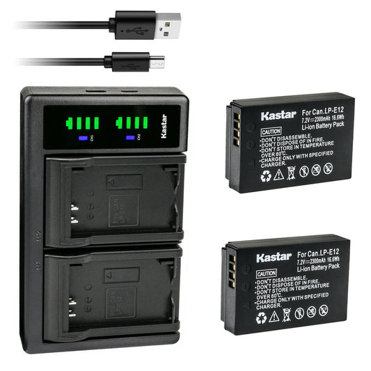 Kastar 2-Pack Battery and LTD2 USB Charger Replacement for Canon LP-E12, LC-E12, EOS 100D, EOS M Series Cameras