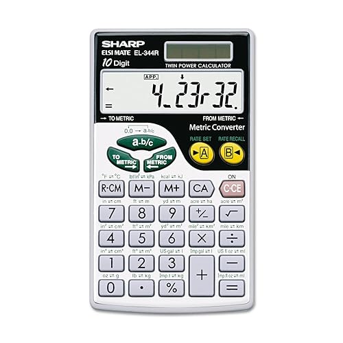 Sharp EL344RB 10-Digit Calculator with Punctuation, Metric Converter, Solar Powered LCD Display, Small Pocket Calculator for Students