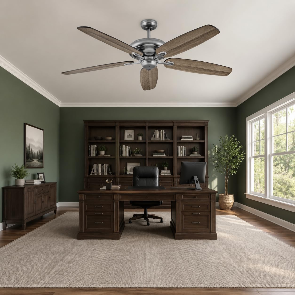 Hinkley Grander 60" Ceiling Fan, DC Motor, Pewter with Driftwood Blades