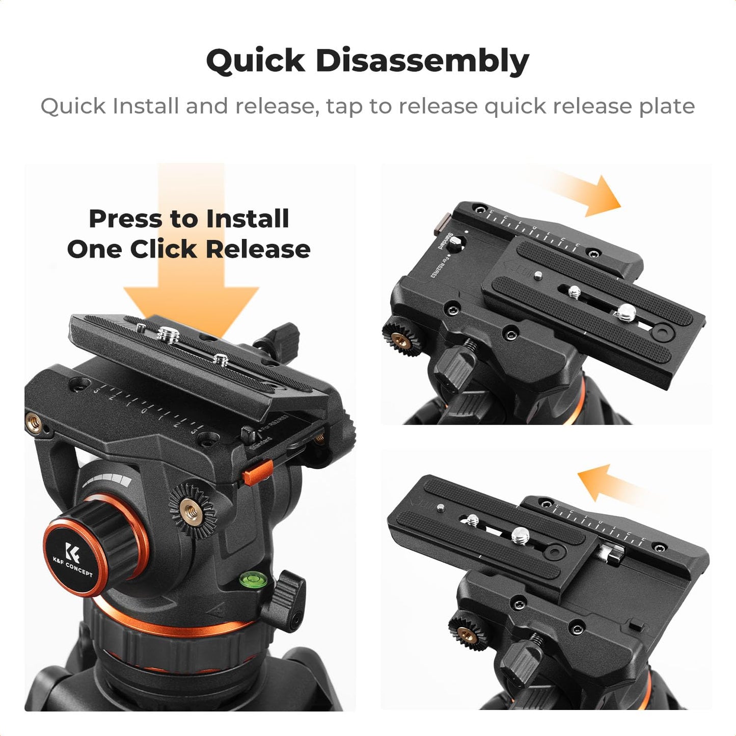 K&F CONCEPT Professional Fluid Head, Silky-Smooth Fluid Head Tripod for Video Stable Tripod Head Mount Max Load 22lbs/10kg, Net Weight 1.46KG Tripod