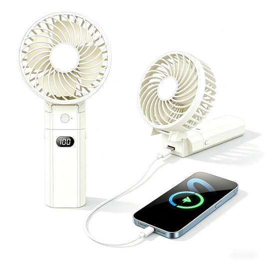 Novauxlume Folding Hand Fans, 4000mAh Handheld Fan Rechargeable, Portable Fan Handheld 15H Runtime, 3 Speed Ultra Quiet, 180° Foldable 3-in-1