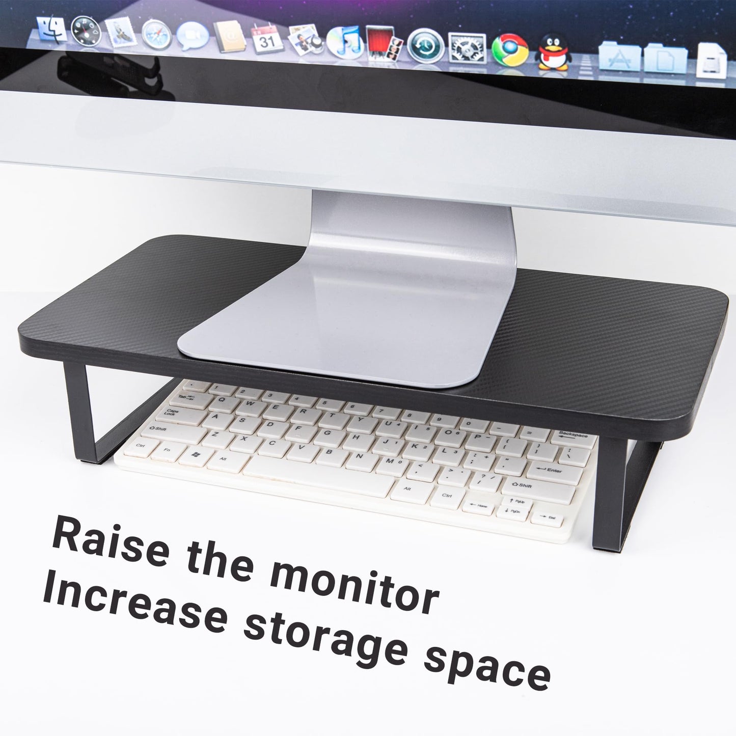 Umbrotiger Ergonomic Monitor Stand with 2 Storage Shelves and Cable Holes - Space-saving gaming/office desk storage rack, suitable