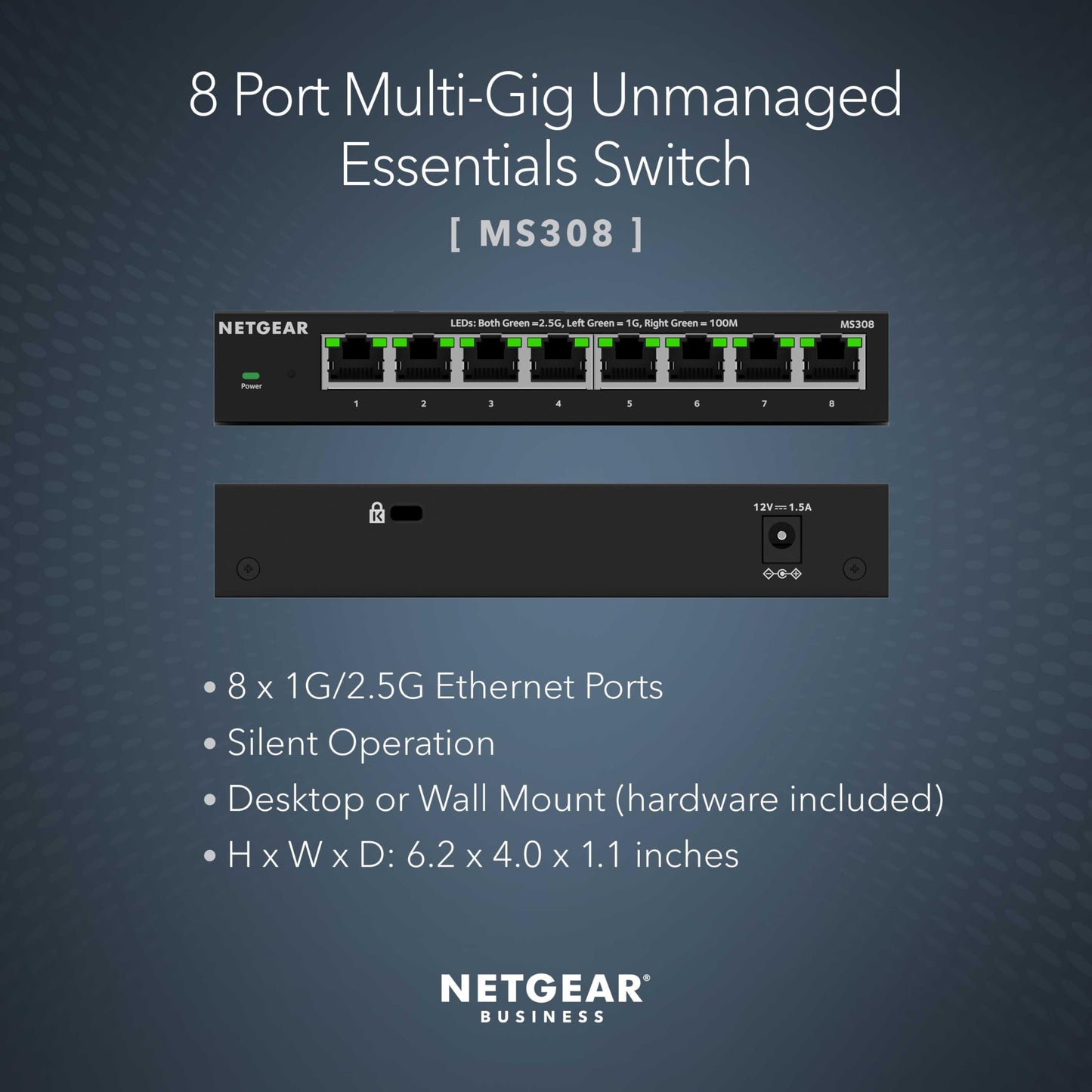 NETGEAR 8-Port 2.5G Multi-Gigabit Ethernet Unmanaged Network Switch (MS308) - with 8 x 2.5Gbps Ports, Desktop or Wall Mount, Metal Case