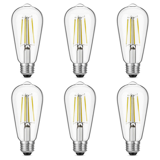 Gozelux Vintage LED Edison Bulbs, 6W, Equivalent 60W, High Brightness Daylight 5000K, ST58 Antique LED Filament Bulbs with 90+ CRI, E26 Medium Base
