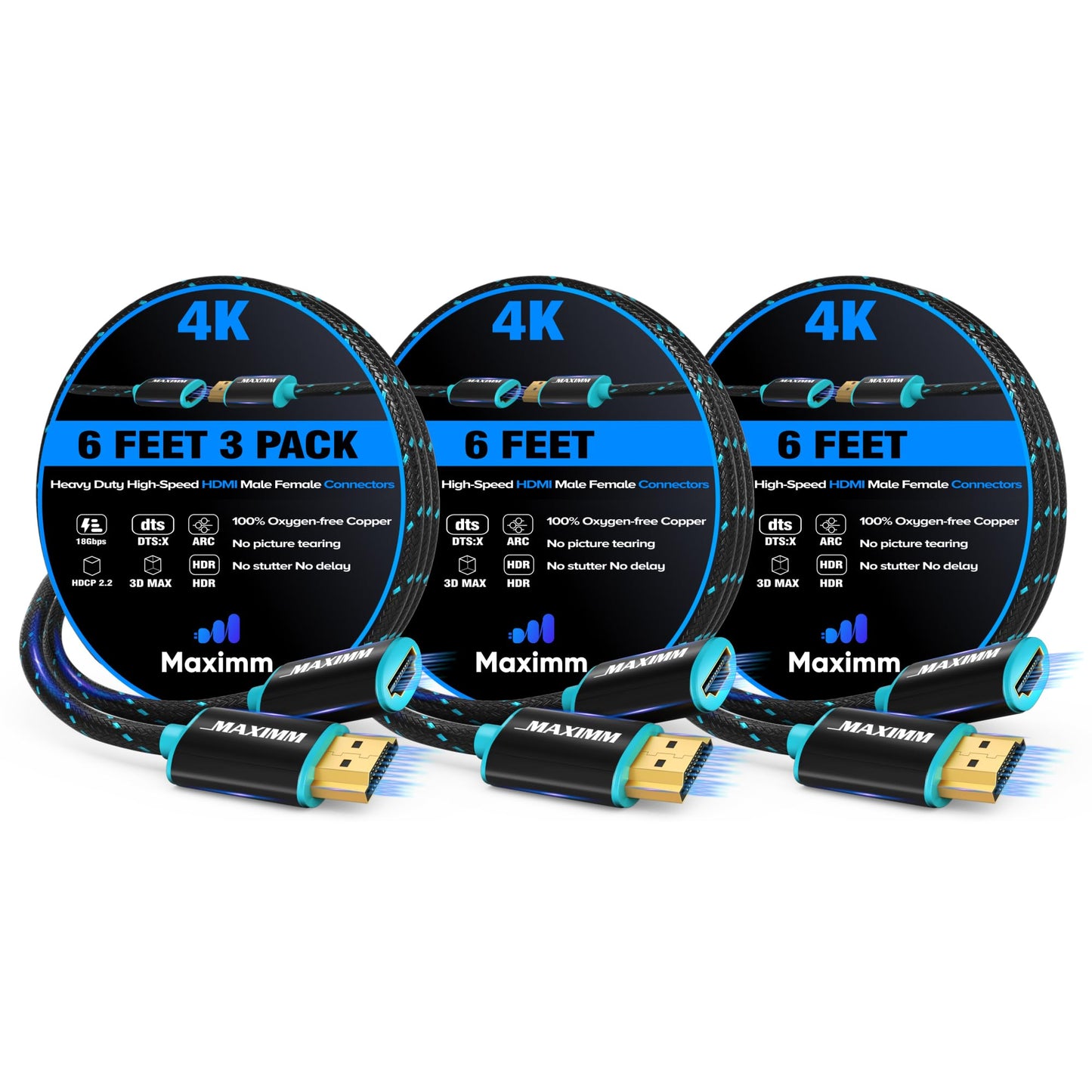 4k Hdmi Cable 6ft, Hdmi Extender Cable Male to Female Hdmi Cord, Hdmi 2.0 Cable 120Hz Short Hdmi Cable (6ft, 3 Pack)