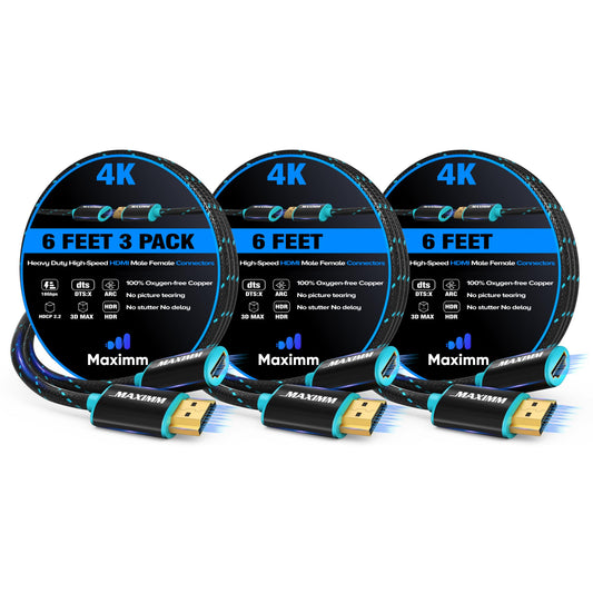 4k Hdmi Cable 6ft, Hdmi Extender Cable Male to Female Hdmi Cord, Hdmi 2.0 Cable 120Hz Short Hdmi Cable (6ft, 3 Pack)