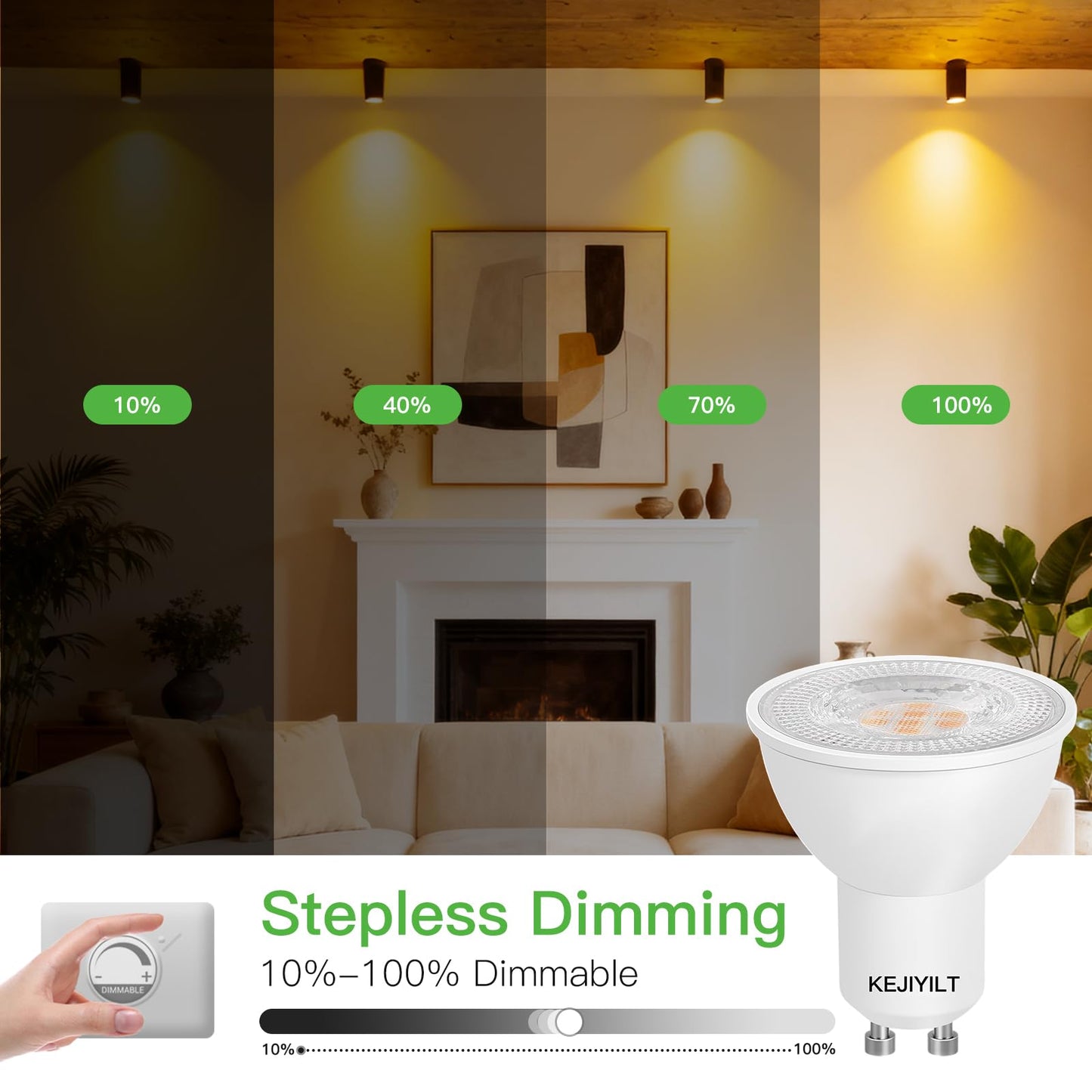 KEJIYILT 10-Pack GU10 Dimmable LED Bulbs 7W (Equivalent 60W), 3000K Warm White, 650 Lumens, Energy Saving, Perfect for Recessed & Track Lighting