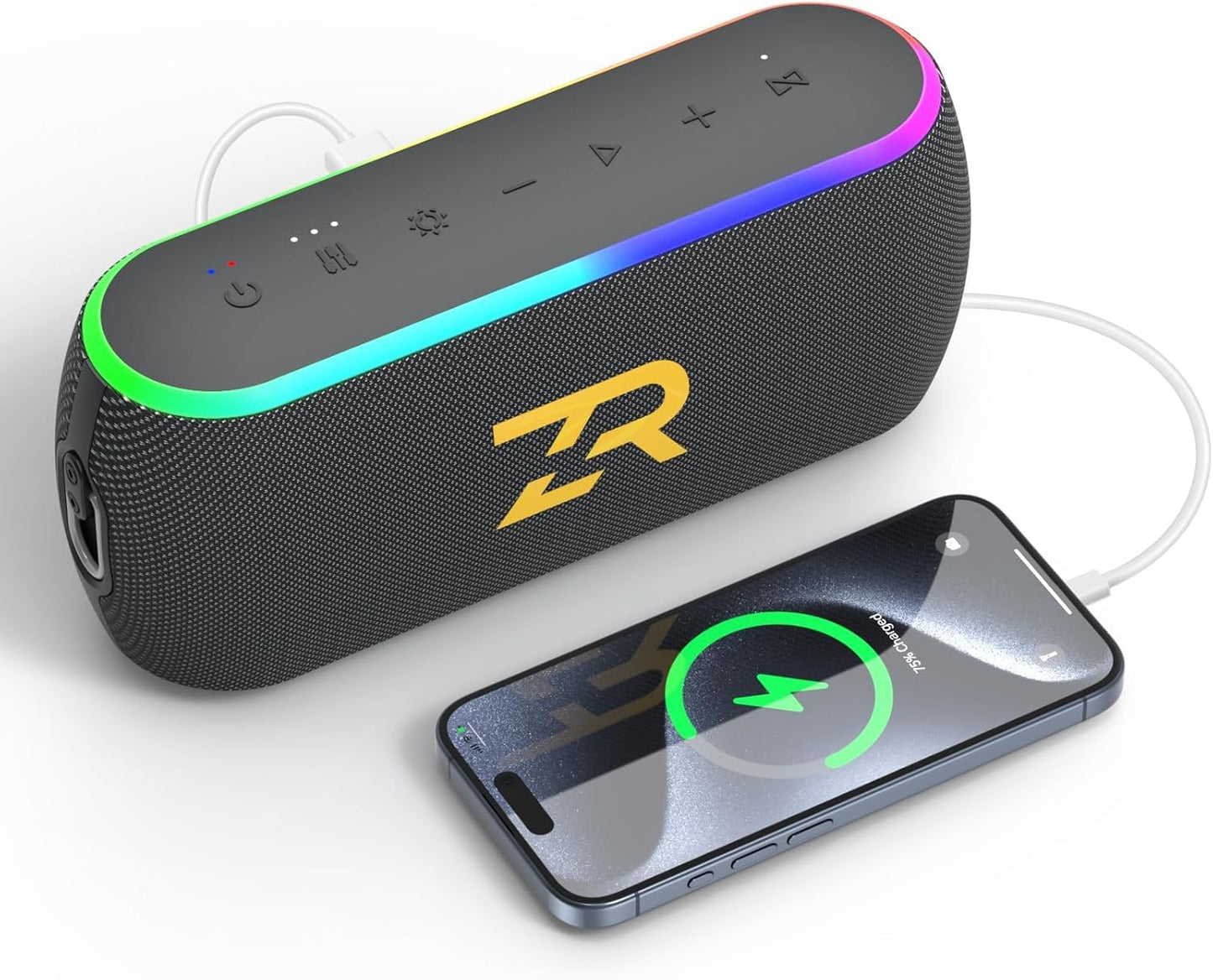 ZICOROOP Bluetooth Speaker, Portable Wireless Speakers with Hooks, 40W Deep Bass EQ, IPX6 Waterproof, Bluetooth 5.3 TWS, RGB Lights, 15H Playtime