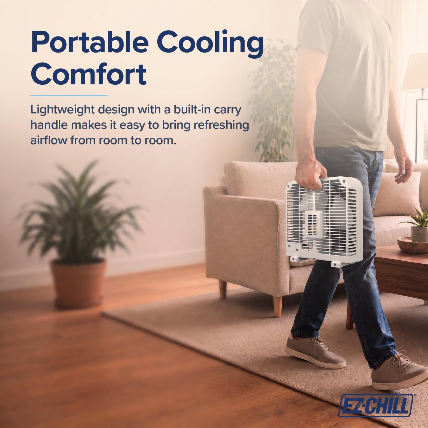 EZ-CHILL 9" Electric Portable 2-Speed, Quiet Box Fan, Ideal for Home, Bedroom, Dorm, & Office, BP-9B