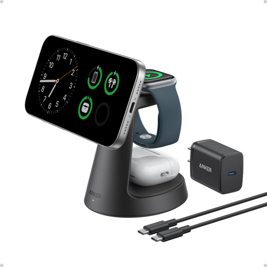 Anker MagSafe Charger Compatible, MagGo 3-in-1 Charging Station, Nano Charging Stand, Qi2 Certified 15W Magnetic Wireless Charger Dock