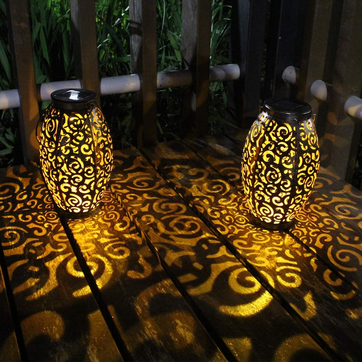 esgarden 2 Pack Upgraded 15 Lumens Outdoor Lanterns Gardening Gifts Patio Solar Lantern Hanging Powered Lights Waterproof Decorative Lamp Tabletop
