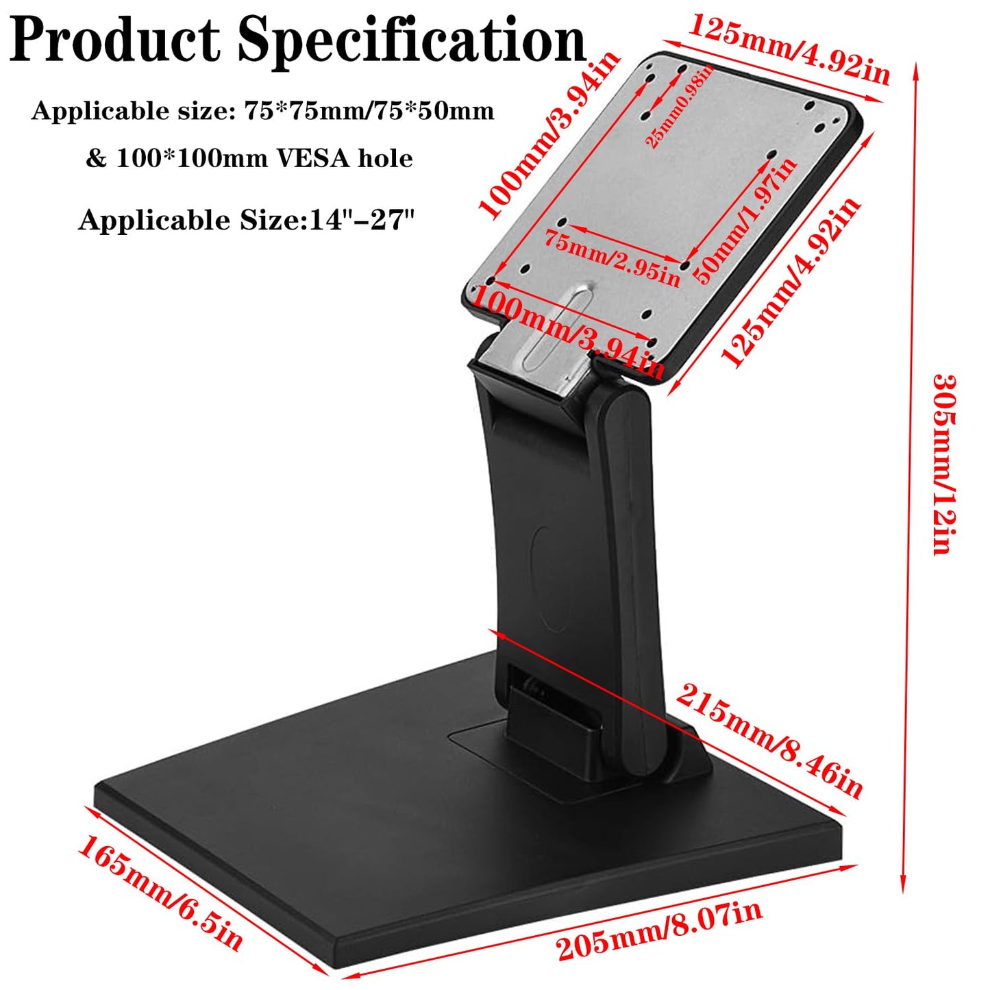 Monitor Stand, Adjustable Folding Metal LCD TV Desk Stand with VESA Hole14-27 Inch for Flat LED Monitor Screen/Industrial Control/Touch Monitors/Ktv