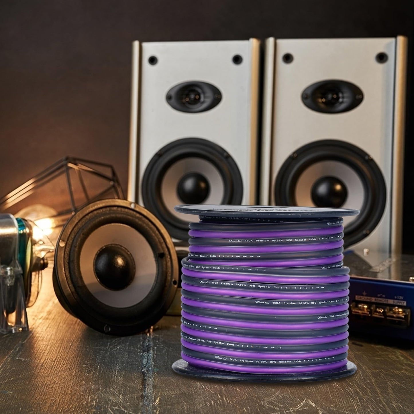 Sinus Live 16AWG OFC(Oxygen Free Copper) Speaker Wire Great use for Home Theater Speakers and Car Speakers, Purple and Black (50FT OFC)