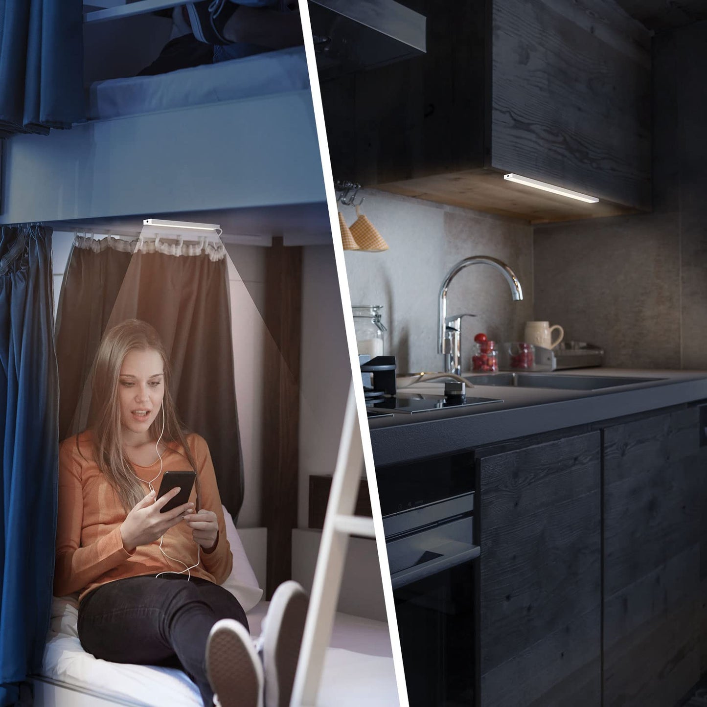 DWEPTU 2Pack LED Under Cabinet Light LED Light Bar with USB Powered Under Cabinet Lights for Closet Light Bar Under Counter Lighting Work Tables