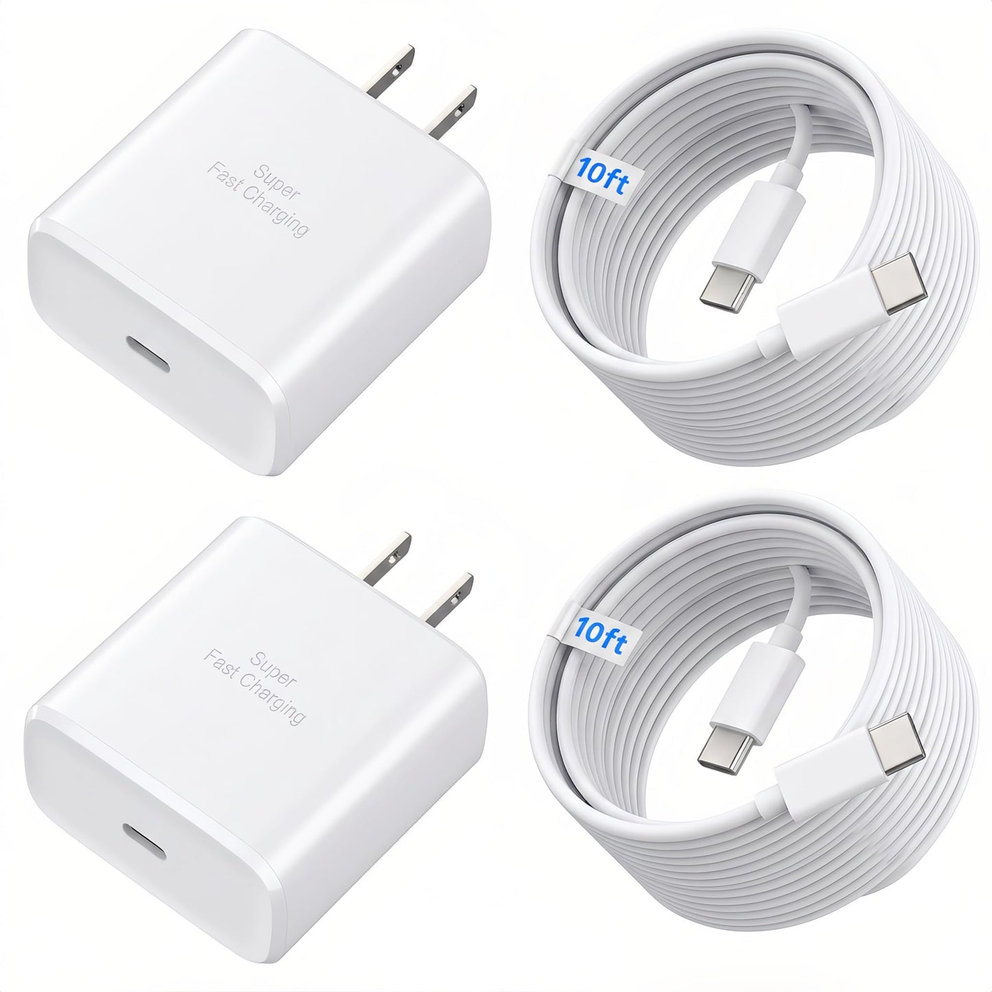 TT&C 45W USB-C Fast Charger & 10ft Extra-Long Cable (2-Pack) - High-Speed Power Adapter Compatible with Apple iPhone 17 Pro, 17 Pro Max, 16, 15 Plus