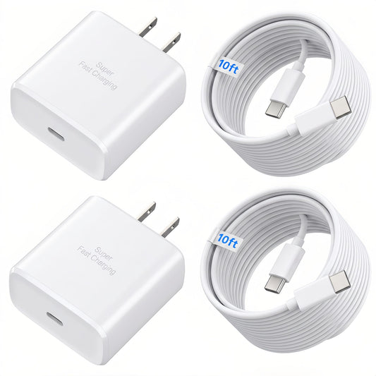 TT&C 45W USB-C Fast Charger & 10ft Extra-Long Cable (2-Pack) - High-Speed Power Adapter Compatible with Apple iPhone 17 Pro, 17 Pro Max, 16, 15 Plus