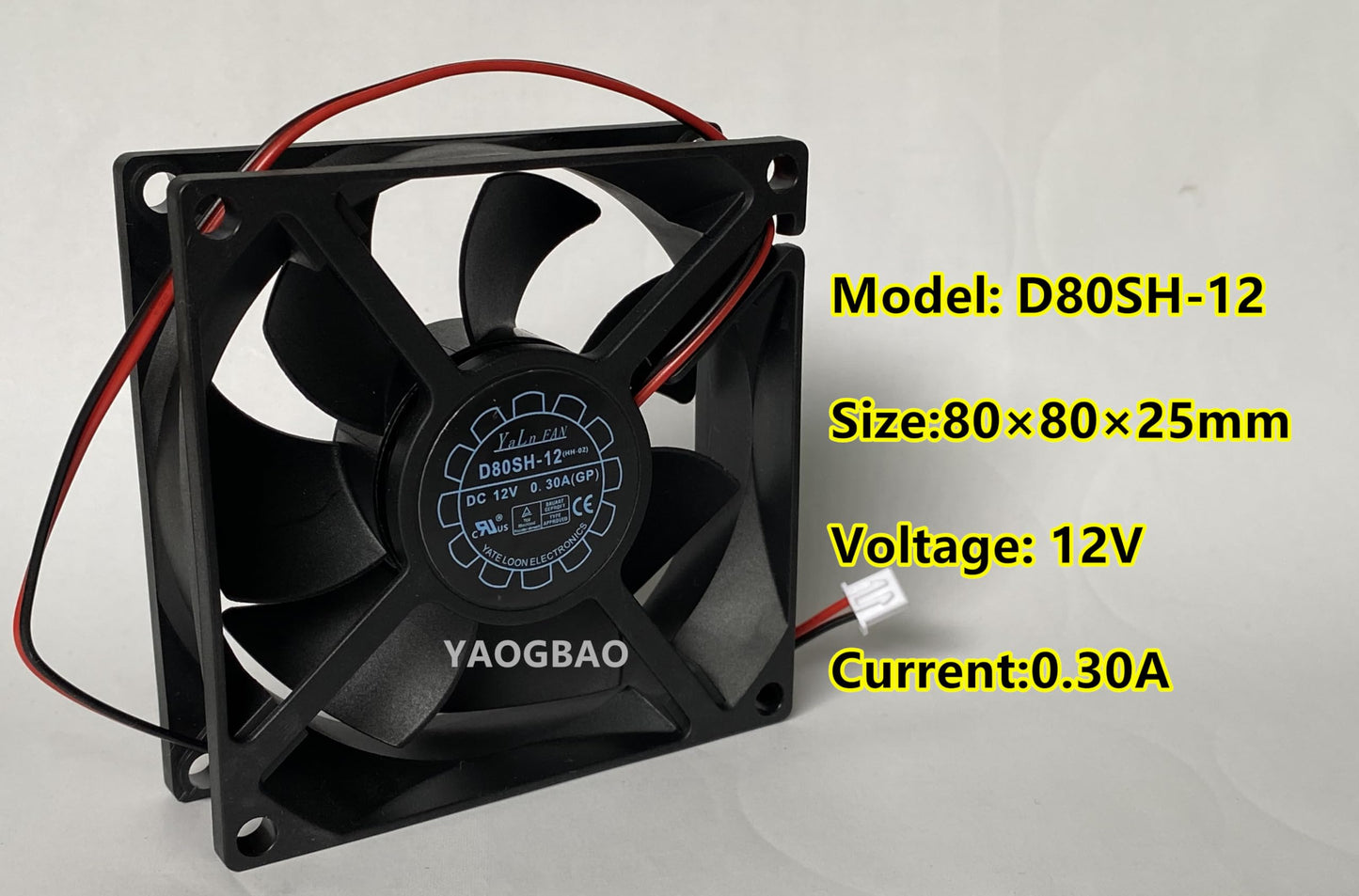 D80SH-12 DC12V 0.30A 8CM 8025 Cooling Fan for YAOGBAO D80SH-12 (GP) 2-Wire Power Supply Chassis Cooling Fan