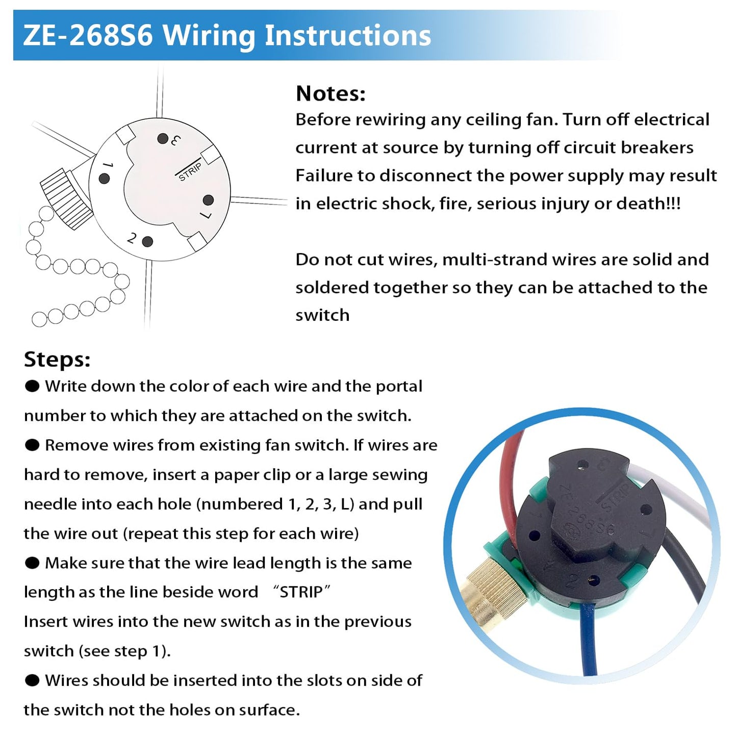 2PCS Ceiling Fans 3 Speed 4 Wire Pull Chain Switch Compatible with Hunter, Hampton Bay, Harbor Breeze, Westinghouse (Bronze)
