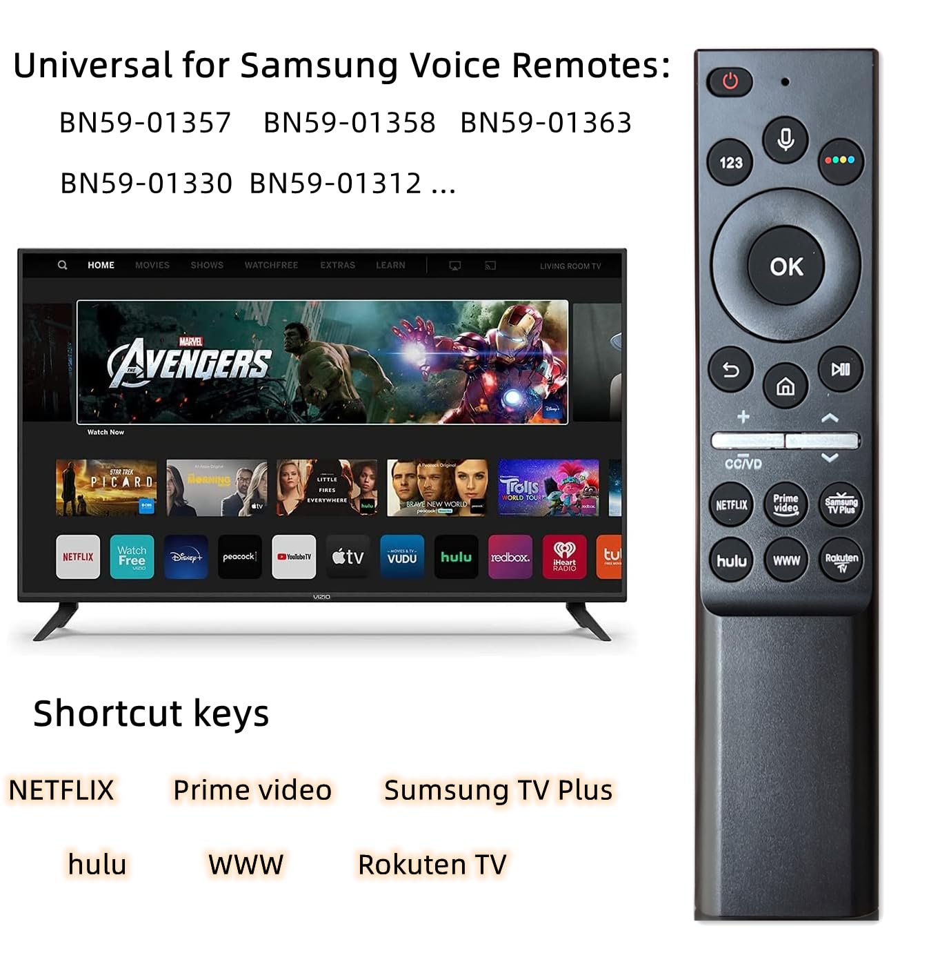 Replacement for Samsung TV Remote, Compatible withr All 2019-2025 Samsung Remote Control for Smart TV with Voice Control. 1-Year Warranty