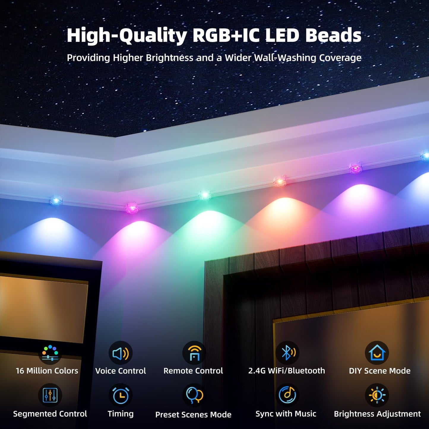 Permanent Outdoor Lights for House, IP67 Waterproof with 72 RGB+IC Eternity Lights, 150ft Permanent Outdoor Christmas Lights, DIY Scene for Halloween
