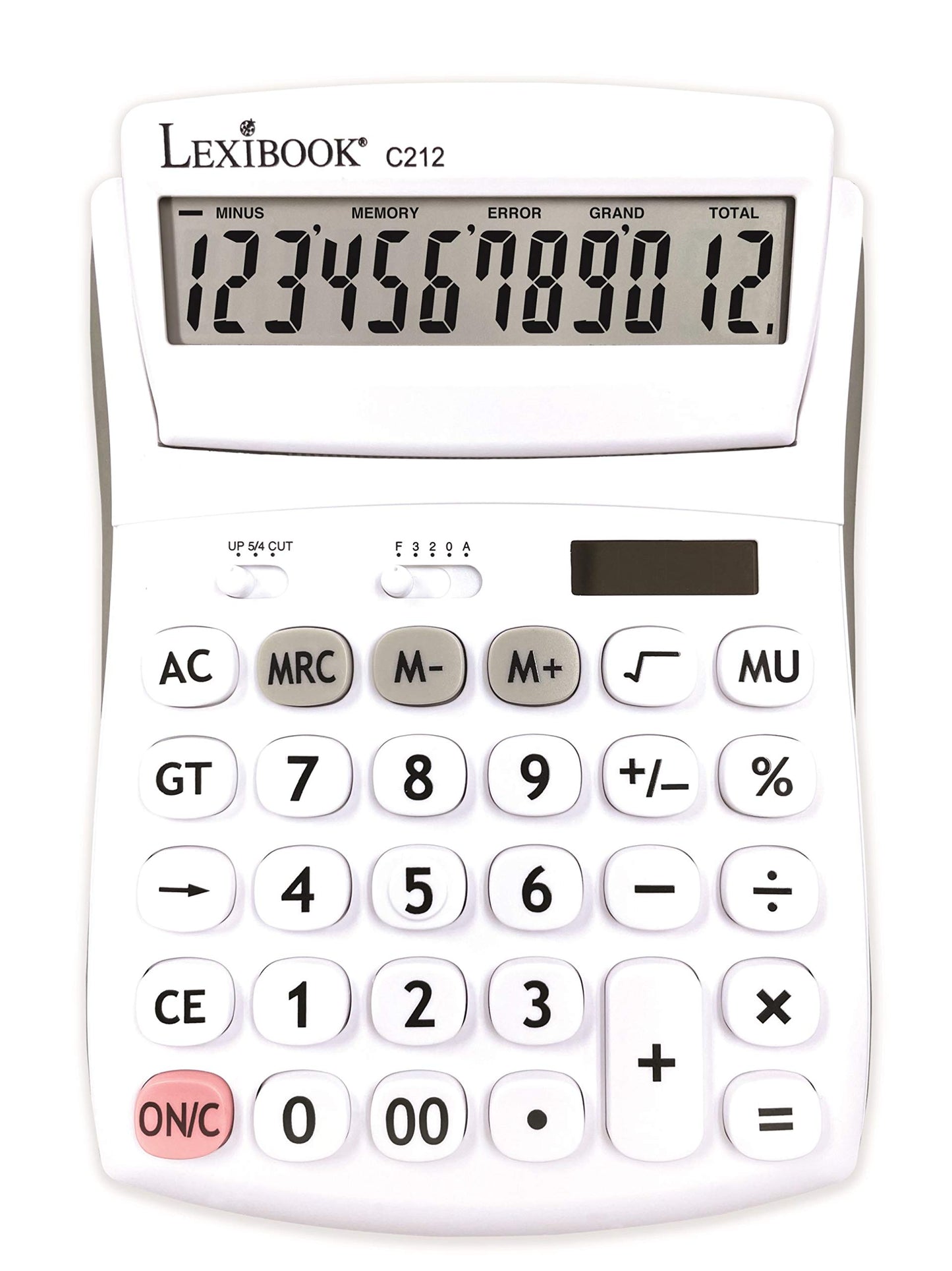Lexibook - 12 Digit Desktop Calculator with Folding Display - Basic and Memory Function - Large Keys and Screen for Office, School, Home - Solar