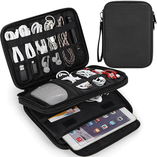 CAAORDKSO Electronics Organizer Travel Case, Travel Cable Organizer Bag Pouch Portable Waterproof Double Layers Storage Bag for Cable, Cord, Charger