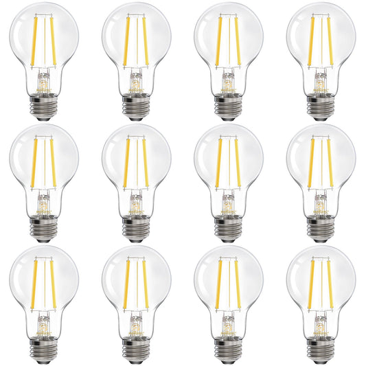 Energetic Dimmable LED Filament Light Bulbs, 6.5W, 60 Watt Equivalent, Cool White 4000K, Classic Clear Glass, A19 LED Light Bulb, 12 Pack