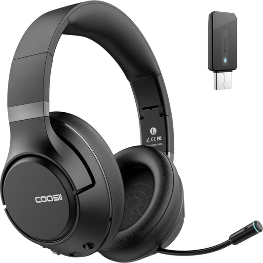 COOSII H300 Wireless Headphones Bluetooth with Microphone, Over Ear Headsets with USB Dongle & Mute, Environmental Noise Cancelling Retractable Mic…