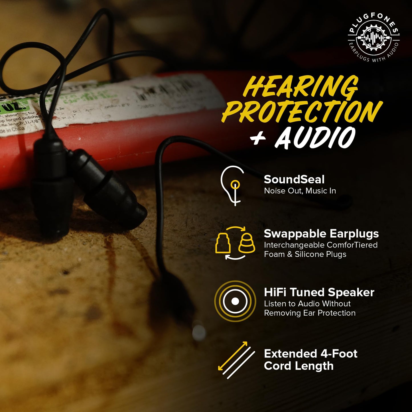 Plugfones Guardian Earplug Headphones - OSHA Compliant Noise-Reducing in-Ear Headphones with Hearing Protection - Wired Hybrid Design for Work