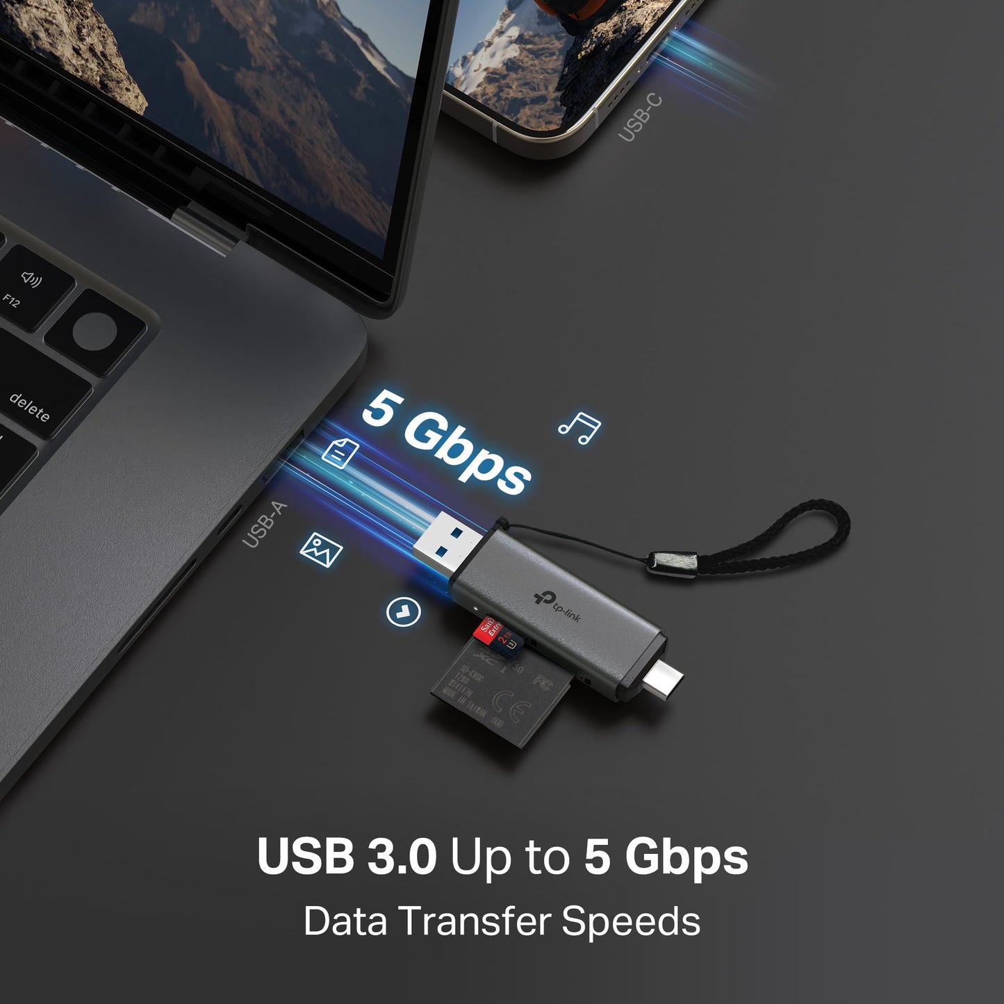 TP-Link SD Card Reader, 2-in-1 USB 3.0 Type-C&A Dual Slot Memory Card Reader for SD/Micro SD/SDHC/SDXC, High-Speed Data Transfer, Plug & Play