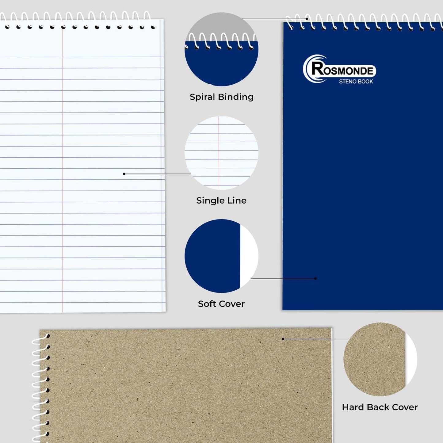 Rosmonde Spiral Steno Pads 12 Pack, 6 x 9, Gregg Ruled Steno Pad,80 Sheets
