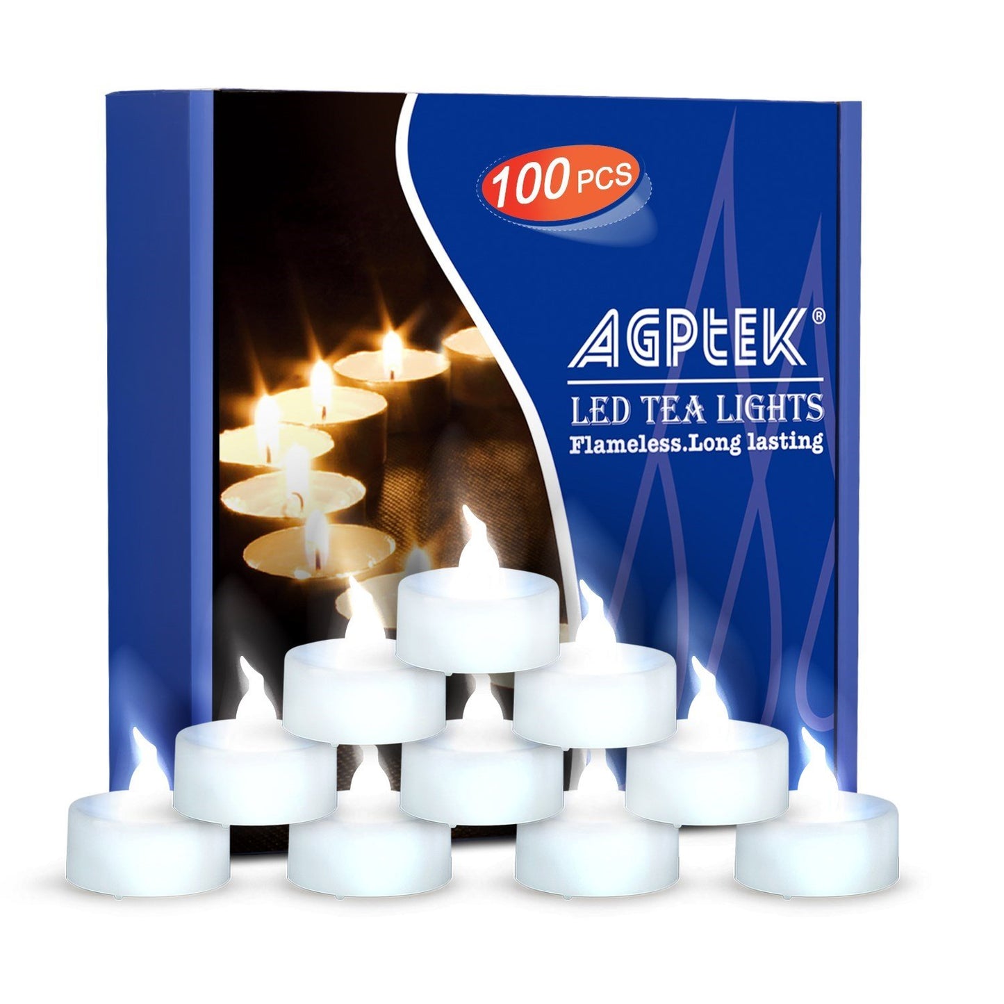 AGPTEK Tea Lights with Flicker,100 Pack Flickering Flameless LED Candles Battery Operated Tealight Candles Long Lasting Tealight for Wedding Holiday