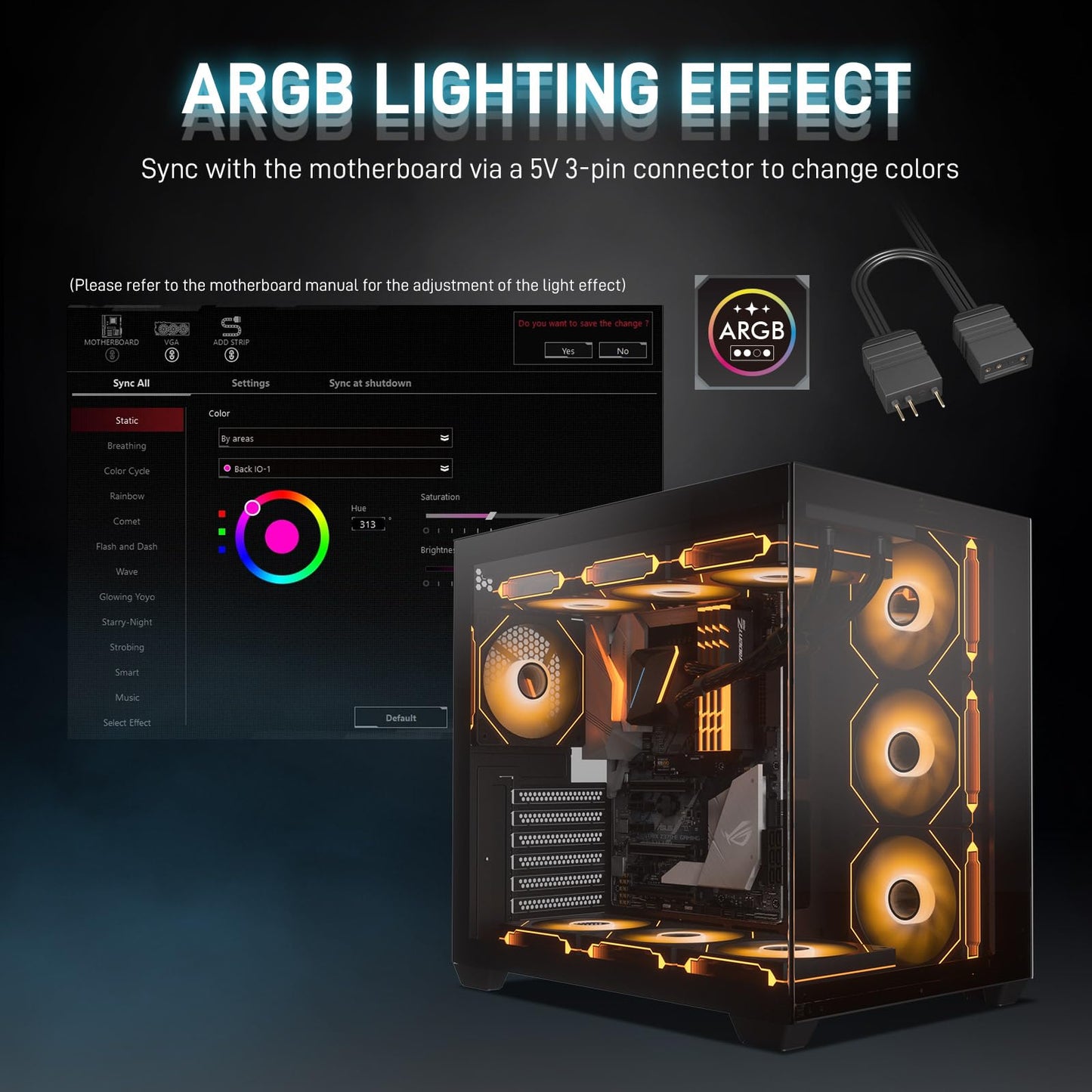 DARKROCK F120 3in1 120mm Infinite Mirror Design Case Fans with 24 LED Lights PWM Control & ARGB Effect, Hydraulic HDB Bearing for Low-Noise Operation