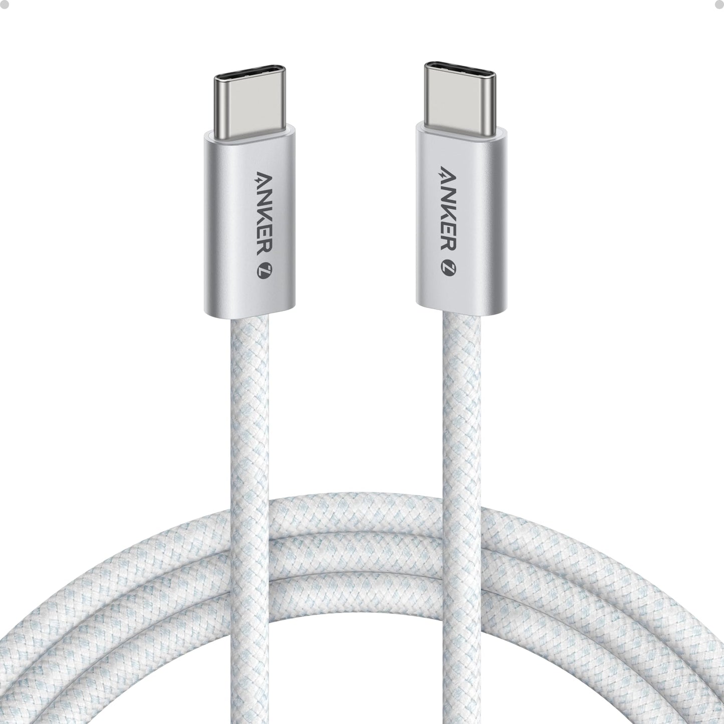 Anker Zolo USB C to USB C Cable, Braided and Dirt-Free Type-C Fast Charging Cable, Slim Connector, for iPhone 17 Series, MacBook (240W) (White, 6FT)