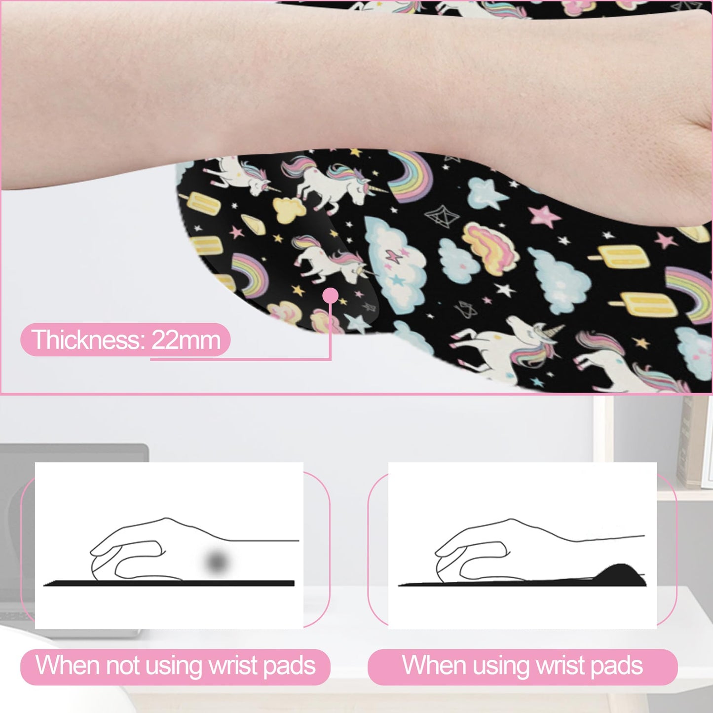 Cute Unicorn Starry Sky Rainbow Ergonomic Wrist Support Keyboard Mouse Wrist Rest Set, Computer Office Comfortable Wrist Rest for Mouse Easy Typing