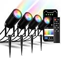 Novelty Lights Smart RGB+WW Landscape Spot Lights - 4 Pack Color Changing Outdoor Lights with Remote & App Control, 16 Million Colors, 2200K-6500K