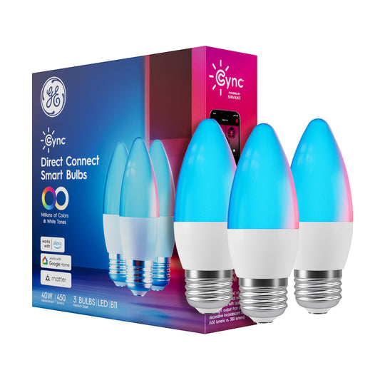 Cync GE Smart Color Changing LED Bulbs, WiFi, Matter, A19, 3 Pack