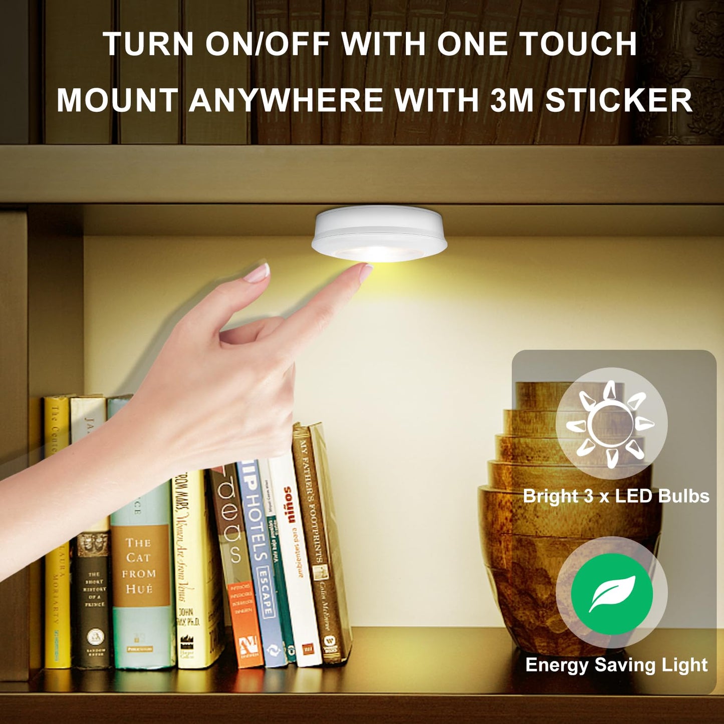 LUXSWAY LED Puck Light, Ultra-Thin Touch Light, Battery Operated, Tap Lights, 60 Lumens, Stick on Lights, Under Cabinet Lighting, Ideal for Kitchen