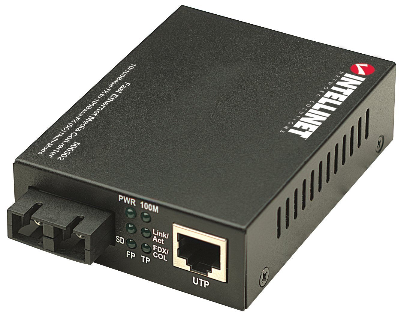Intellinet Fast Ethernet Media Converter, 10/100 RJ45 to 100Base-FX SC Multimode Fiber, 100 Mbps, Up to 1.24 Miles, Auto MDI/MDI-X - 506502