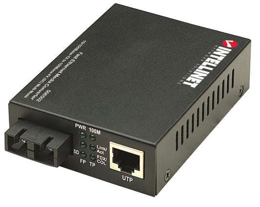 Intellinet Fast Ethernet Media Converter, 10/100 RJ45 to 100Base-FX SC Multimode Fiber, 100 Mbps, Up to 1.24 Miles, Auto MDI/MDI-X - 506502