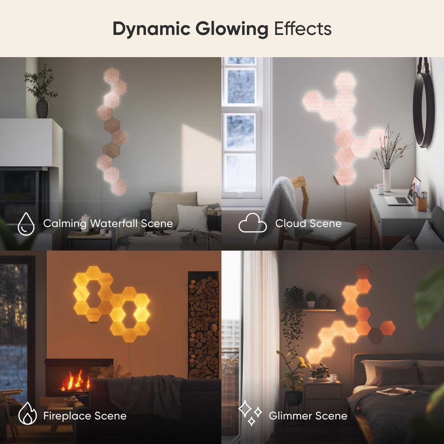 Nanoleaf Elements Wood Look Smart Wall Lights, Hexagon LED Wall Lights Work with Alexa Google Assistant, Home Wall Decor for Living Room with Music