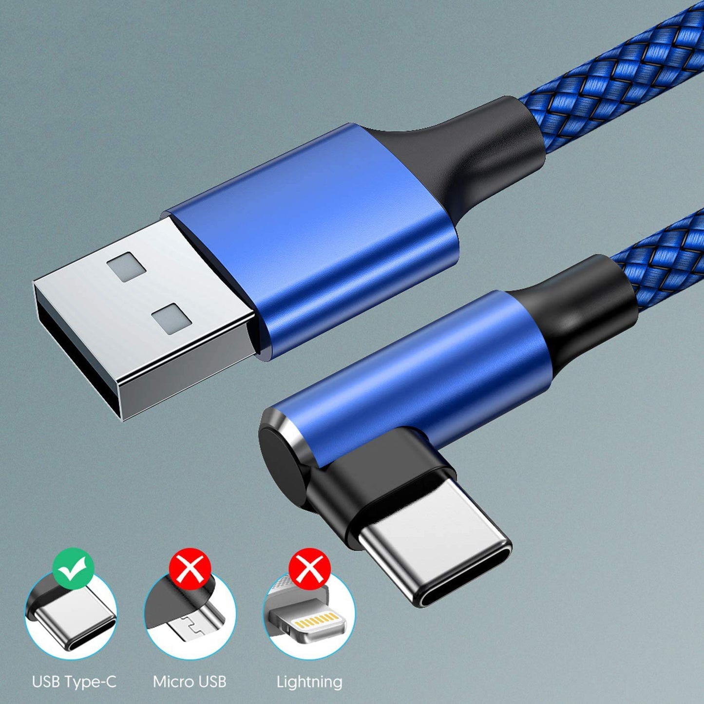 USB C Cable 90 Degree Right Angle[2Pack 10FT], USB A to Type C Nylon Braided Fast Charging Cable for Samsung Galaxy S22 Ultra/S22+/S22/S21, Note
