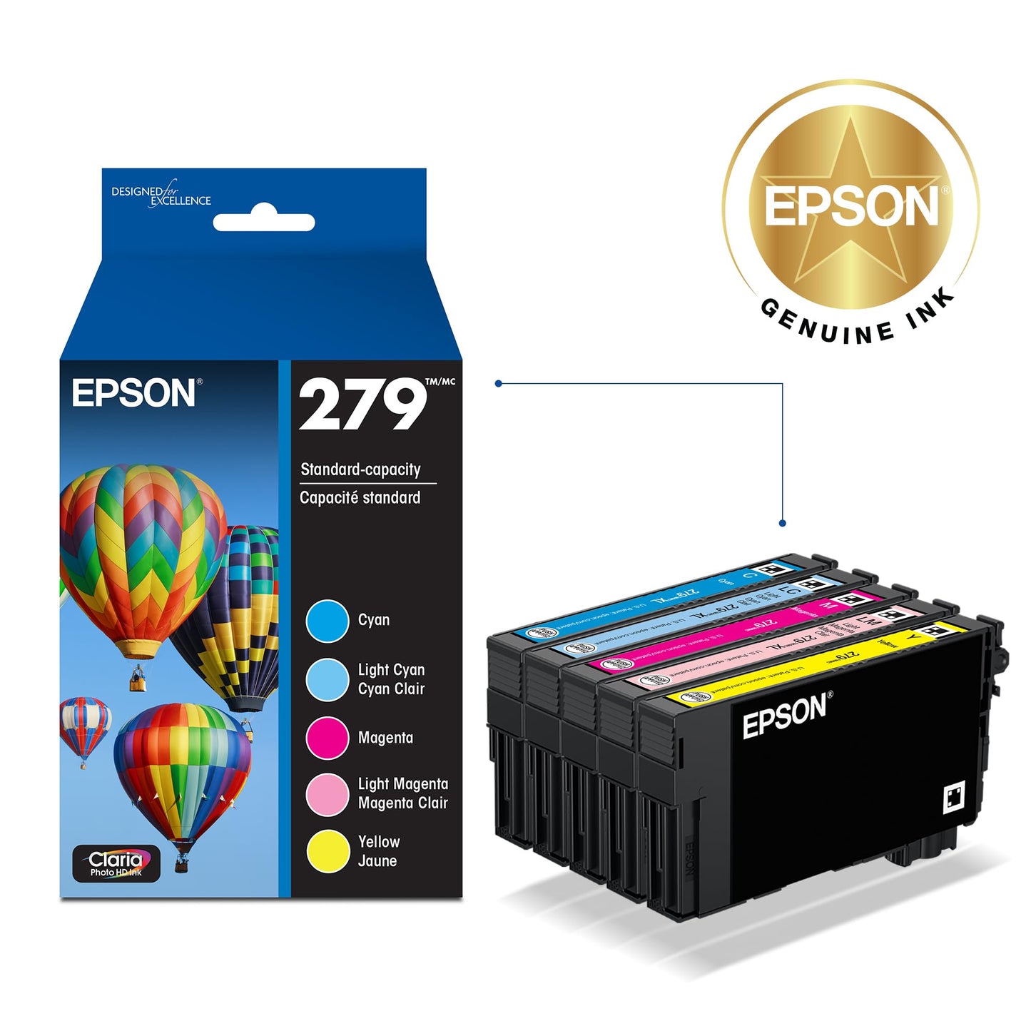 Epson 279 Claria Photo HD Ink Standard Capacity 5 Color Cartridge Combo Pack (T279920-S) Works with Expression Photo XP-980