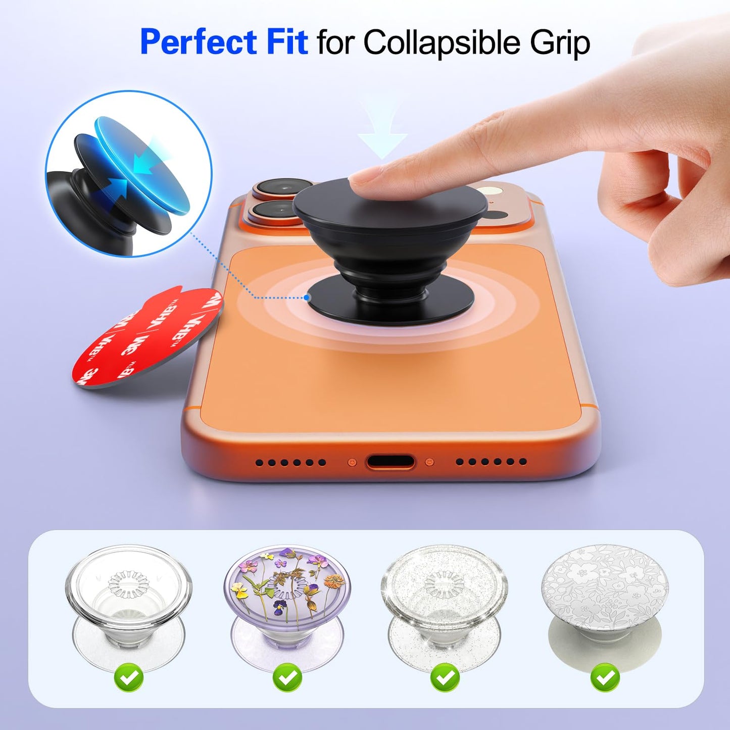 10 Pcs Sticky Pads for Pops Socket Base: 1.38" Round Strong Adhesive Replacement Double Sided Tape for iPhone Popgrips, Cell Phone Grip & Ring Holder