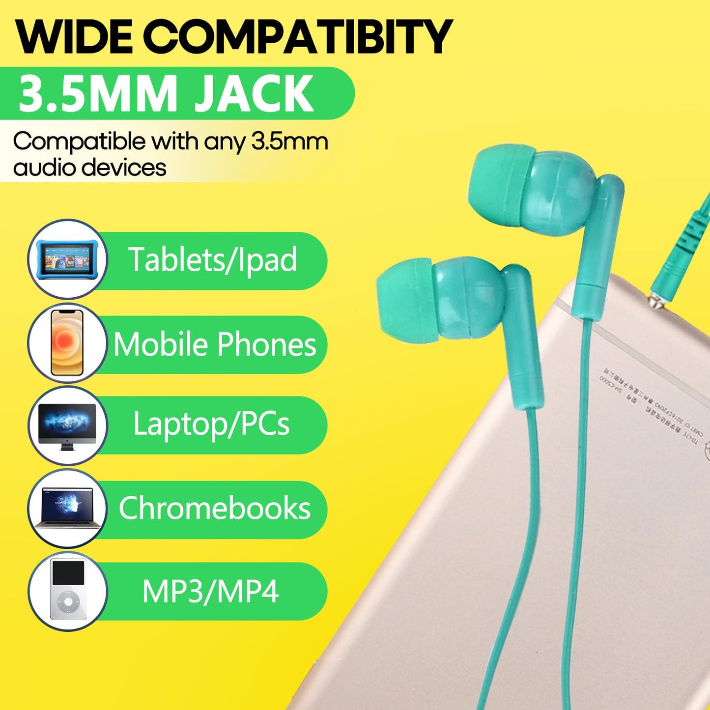 XOSDA Bulk Earbud Headphones 100 Pack Multi Colors Perfect for School Classroom Students Kids Children Gifts and Adults-Wholesale Disposable